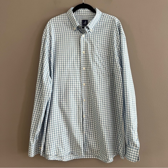 johnnie-O Shirt XL Blue Gingham Check Long Sleeve Button Down Logo Pocket Preppy - Picture 1 of 14
